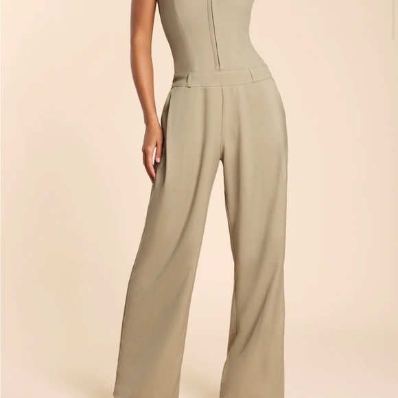 GOLDIE
Brushed Twill Bandeau Corset Jumpsuit in Taupe - Picture 2 of 5